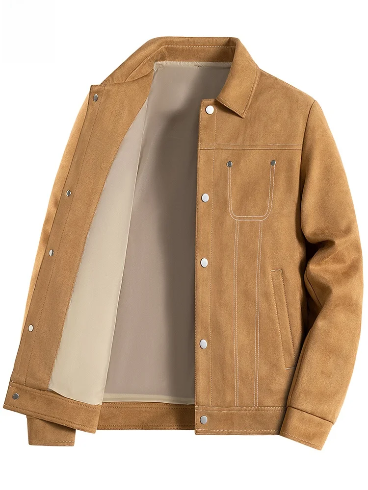 

Замшевая мужская куртка на осень-зиму, новая модная рабочая одежда, теплое пальто с воротником-стойкой на подкладке, свободная длинная верхняя одежда све