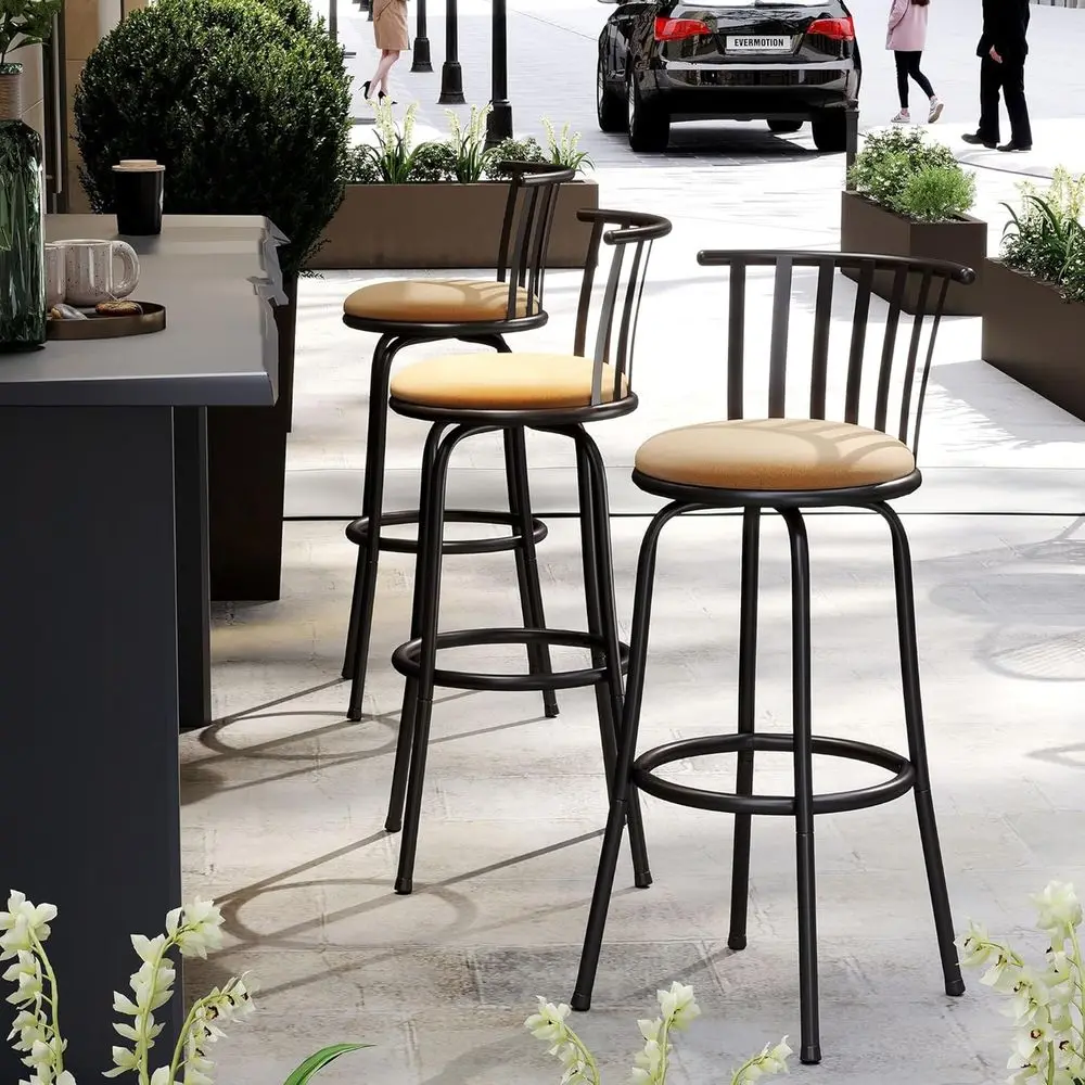 

Set o 3 Dining Barstools with 360-Degree Swivel, Comortable Cushioned Seat, and Sturdy Metal e or Kitchen, Dining Room, and Rest