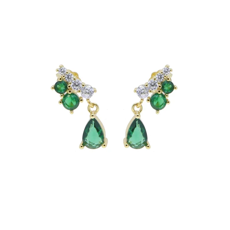 Unique Design Bling 925 Sterling Silver Tiny Delicate Women Jewelry Micro Pave Blue Green Pear Shape Cz Tear Drop Party Earring