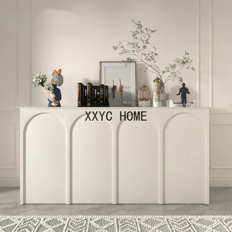 

French Sideboard Cabinet Mid-Ancient White Arched Door Storage Organizer Entrance Cabinet Simple Nordic Tea Cabinet