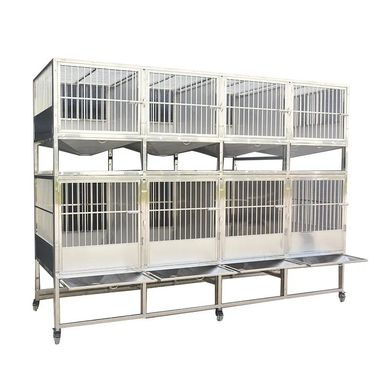 Stainless Steel 304, 2 Tier 8 Compartment Pet Cage, Funnel Design Dog Kennel for Large Dogs, Durable and Easy to Clean