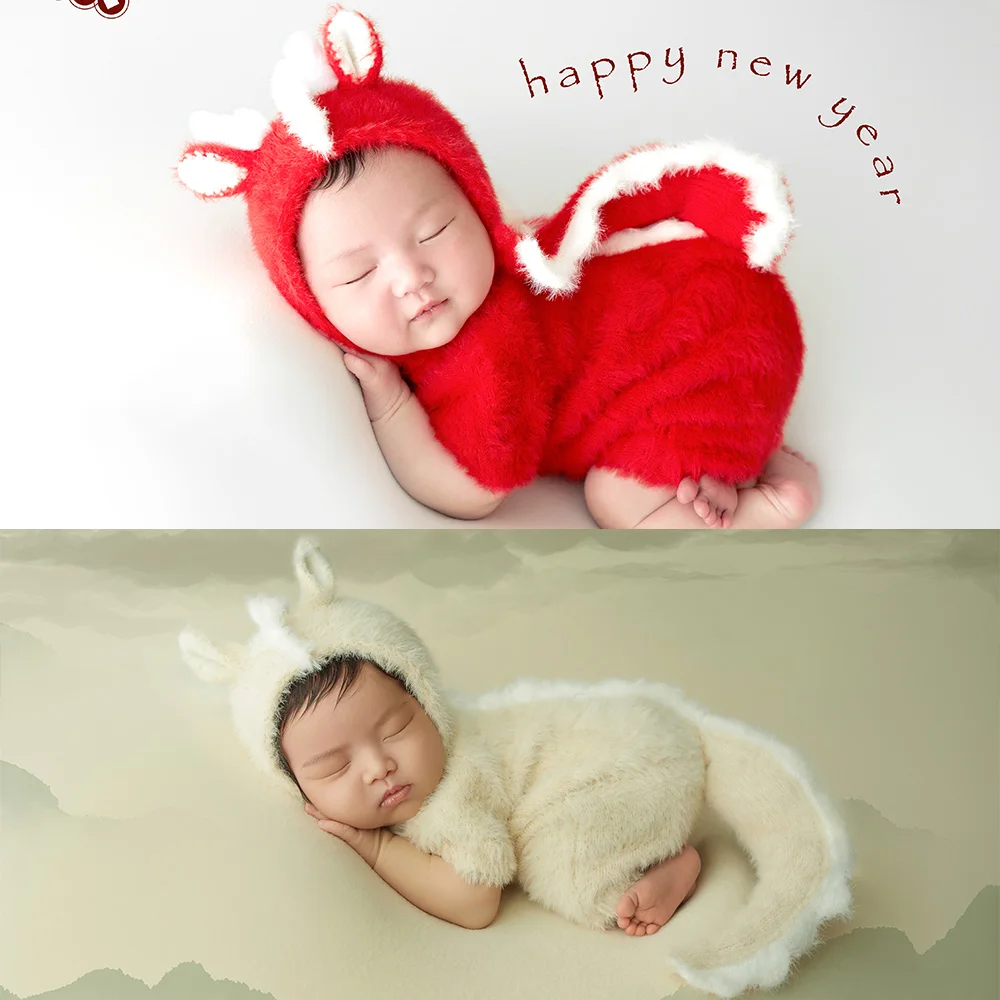 

Newborn Baby Dragon Costume Mohair Knitted Jumpsuit With Tail Hat 2pcs/Set Photography Outfit Animal Clothes Infant Photo Props