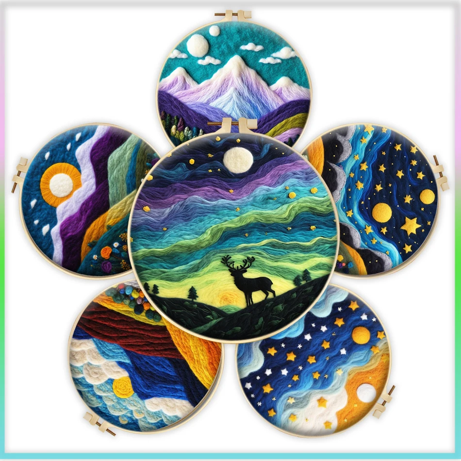 

CHENISTORY Wool Felting painting Landscape Pattern Needle Felting Painting Kits Beginners Handmade Diy Creative Making Decor