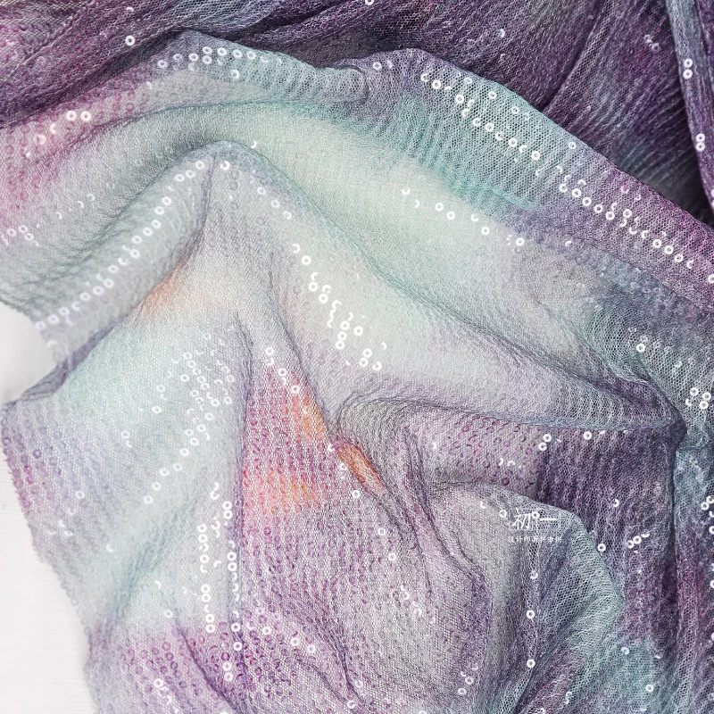 

Сине-зеленая сетчатая ткань с градиентом и блестками для шитья свадебного платья своими руками, дизайнерская ткань, полиэстер, материал на метр