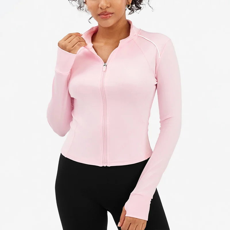 

SVEIC Yoga Coat Long Sleeve Jackets Contrast Color Zipper Sport Top Fitness Workout Sportwear Running Training Gym Woman Clothes