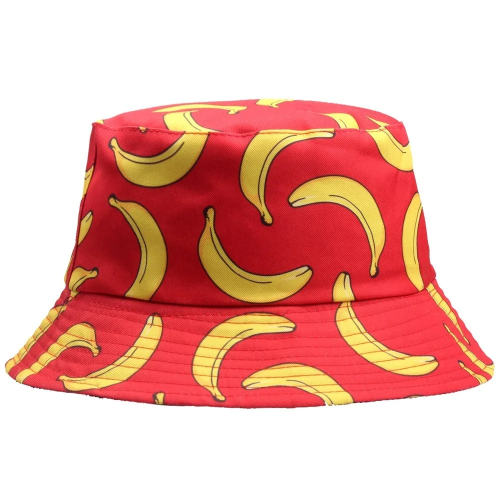 Banana Cherry Printed Double-Sided Bucket Hats For Women Men Sun Protection Summer Panama Cap Sun Fishing Bob Fisherman Hat