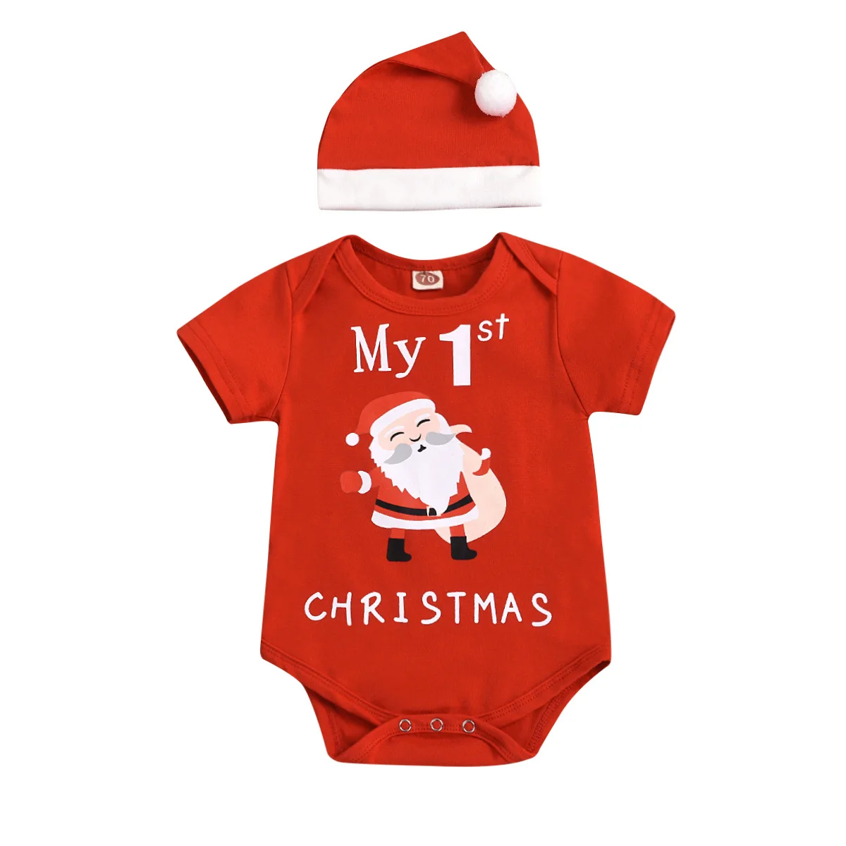 

European and American Christmas Infant Baby Boys and Girls Triangle Wrap Hip Romper Baby Onesie with Christmas Hat