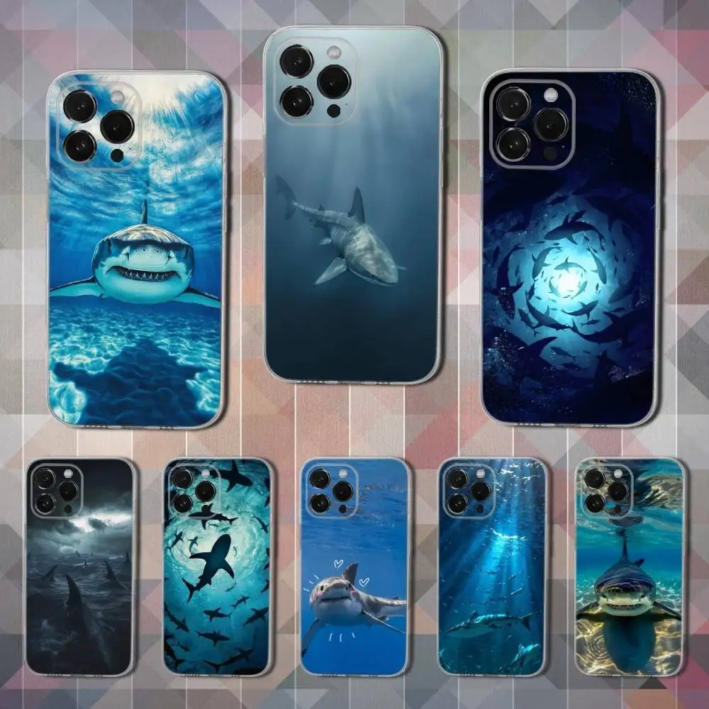 

Animal Shark Ferocious Phone Case For iPhone 16,15,14,13,12,11 Pro,Max,Plus,X,XS,XR,SE,Mini Transparent Soft Cover