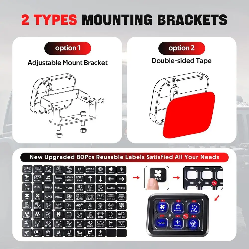 6 Gang Switch Panel with Automatic Dimmable On-Off LED Switch Pod Universal Circuit Control Relay System with Fuse Wiring Harnes view 6