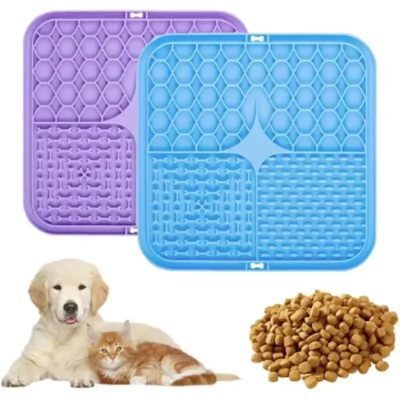 Silicone Slow Feeder Lick Mat for Dogs Cats 3 Zone Textured Pad with Suction Cups for Peanut Butter Wet Food Bath Training