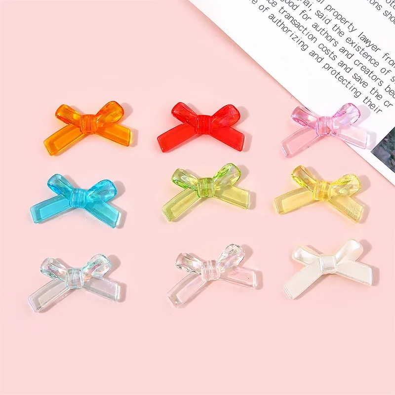 

20 шт./лот 34X20 мм акриловые бусины в форме галстука-бабочки, прозрачный бант с плоской задней частью и стразами для самостоятельного изготовления ювелирных изделий, аксессуары ручной работы