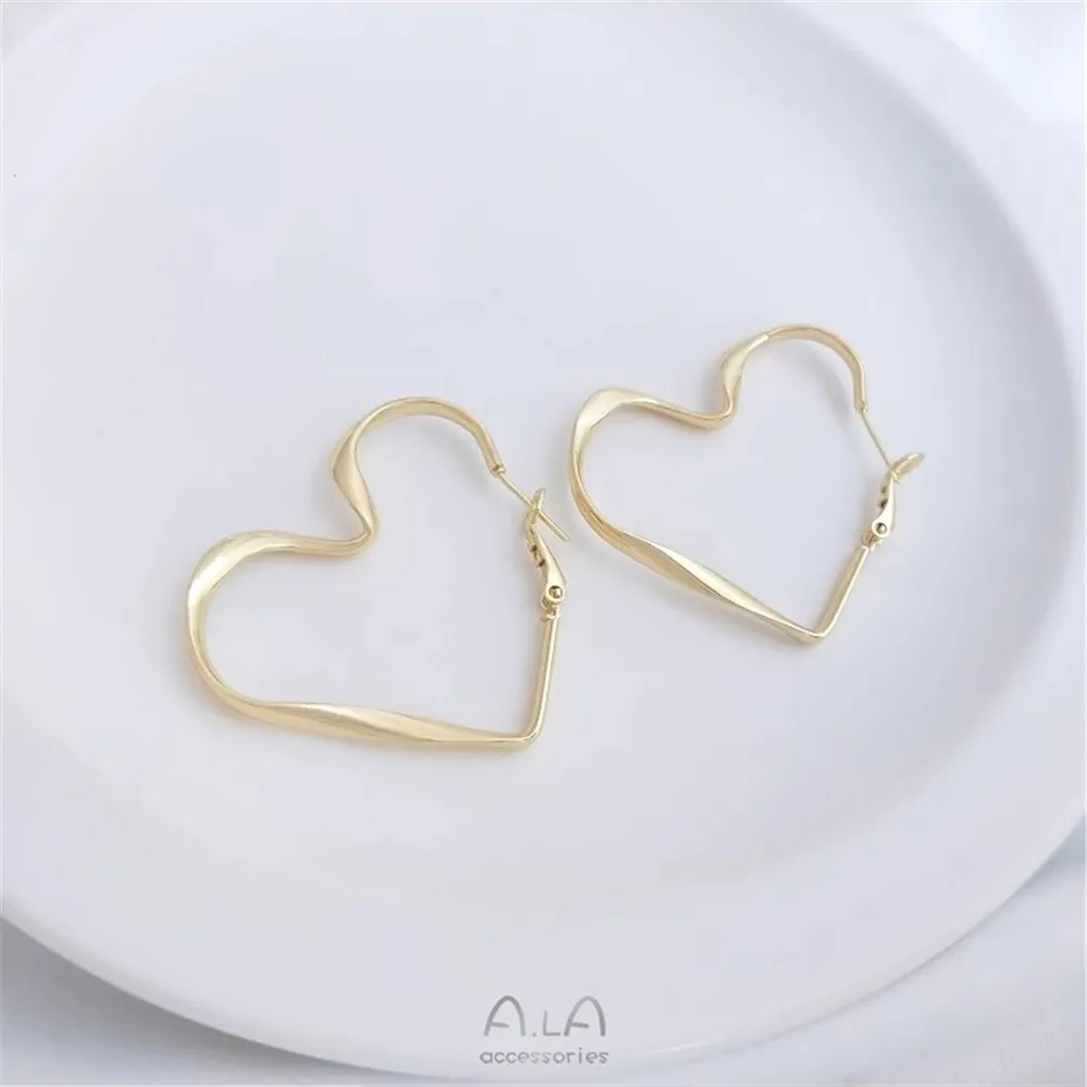 

14K Gold Fashion Twisted Ribbon Heart-shaped Earrings 925 Silver Needle Love Spring Buckle Ear Pin Ear Accessories E258