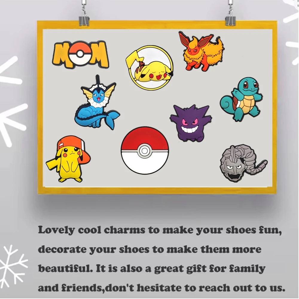 Mixed Pokémon Pikachu Shoe Charms Jony Turt for Shoe Accessories Dreations for Sandals Sneaker Classic Clog Kids X-mas Gifts