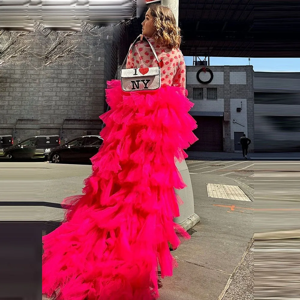 Faldas de tul fucsia de dos niveles con volantes, extra abullonadas, para mujer, falda larga maxi para bailarinas, faldas para despedida de soltera.