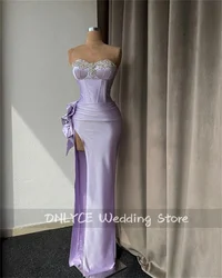 Lilac Evening Dress 2023 Sweetheart Beads Crystal Pleats Side Split Prom Gown Formal Party Women Dress Wedding Reception Wear