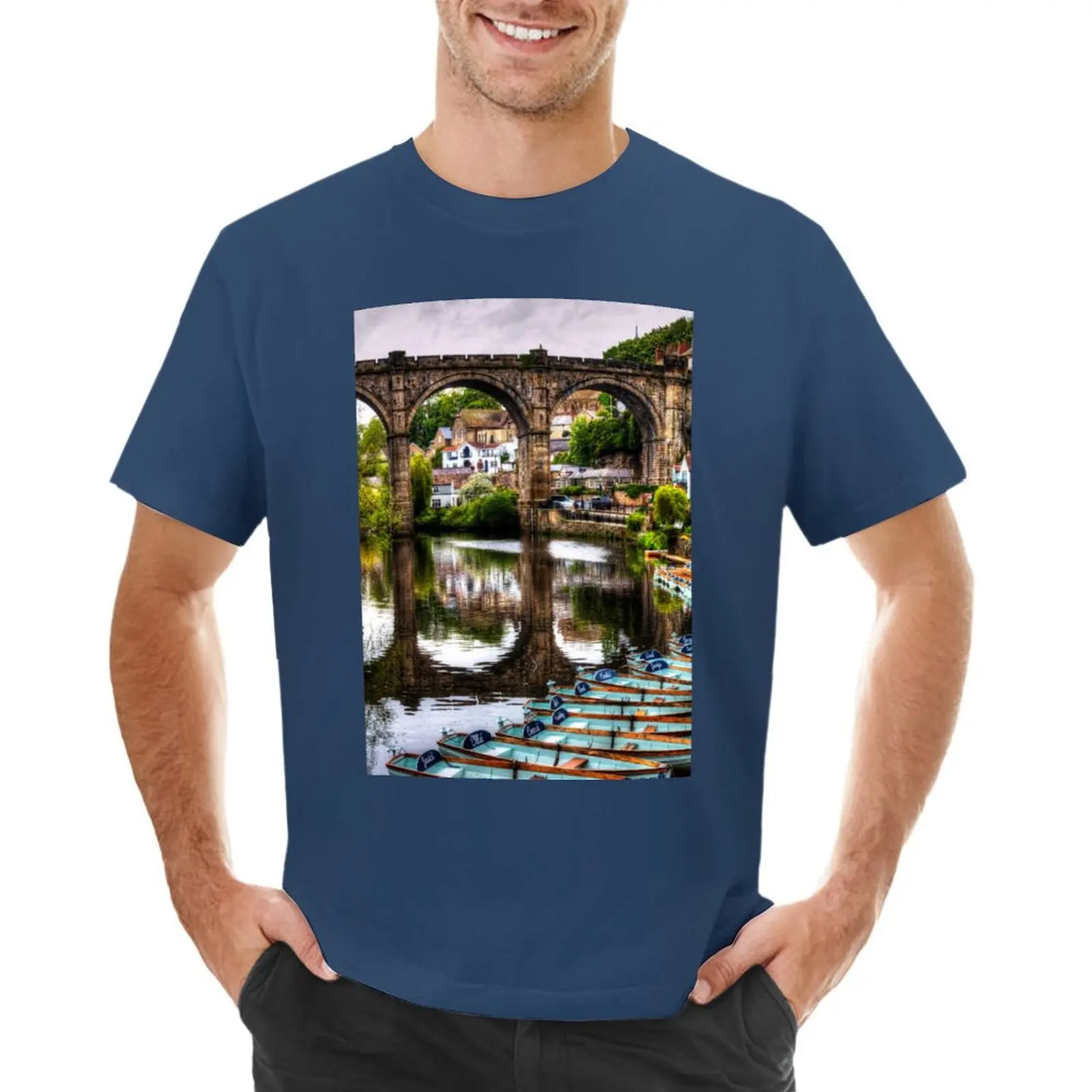 knaresborough Viaduct And River Nidd, Portrait T-shirt heavyweights tees t shirts for men