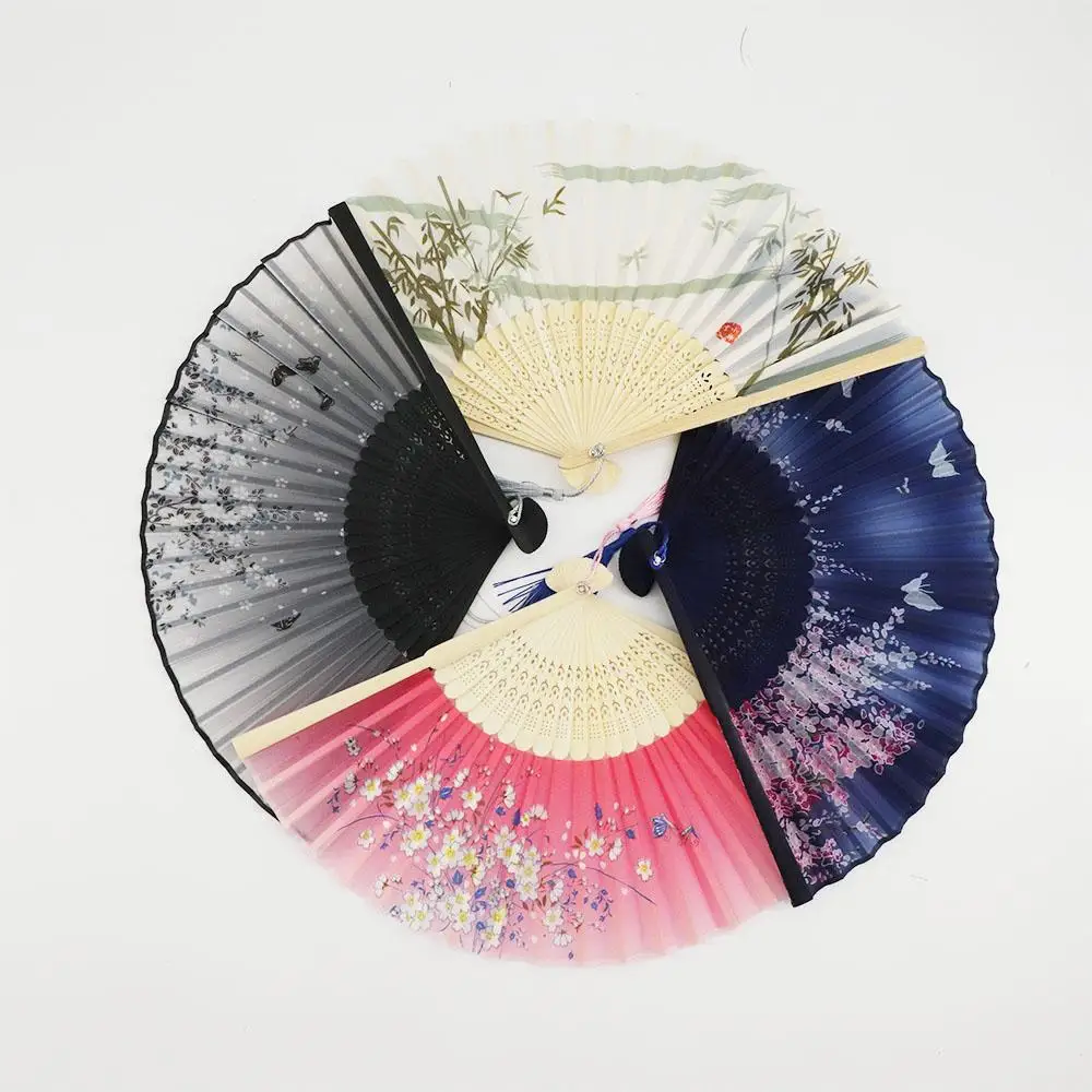 

Japanese Silk Pattern Bamboo Chinese Style Folding Hand Held Flower Fan Photo Prop Tool Folding Fan Dance Hand Held Silk Fan