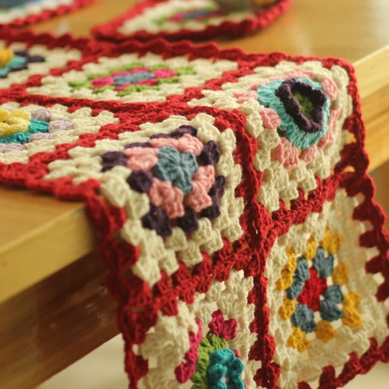 

European retro literary pastoral shawl blanket 3D flower table flag 33*220cm and 4pcs 17*17cm coaster set