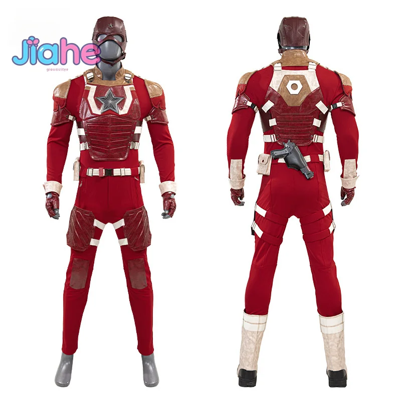 الأحمر الجارديان فيلم خارقة Thunderbolts تأثيري حلي قبعة أحذية قناع قفازات الدعامة مجموعة هالوين الرجال الخيال الجلود موحدة