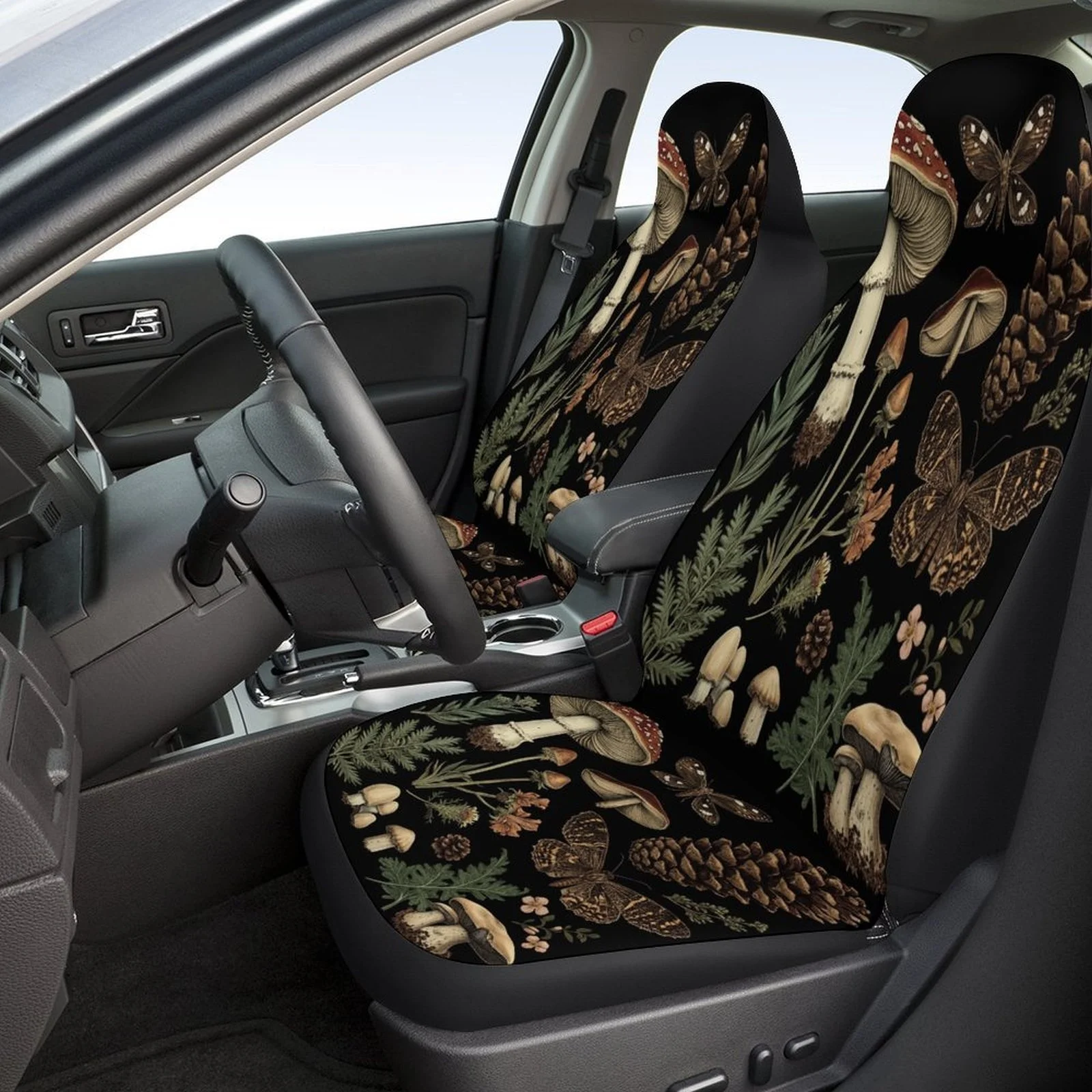 Forest Flora Designed Car Seat Covers Set For Most Cars, Trendy Novelty Decorative Car Seat Protector Covers Full Set, Universa