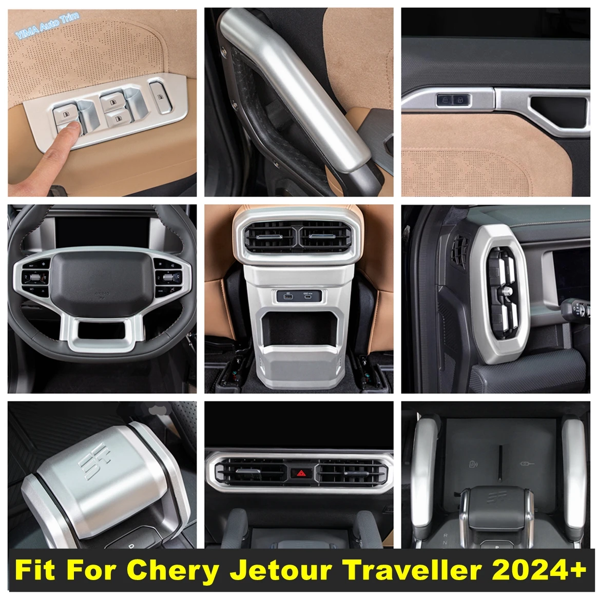 

Matte Auto Gearbox Panel Stripes / Side Air Vent / Window Lift Frame Cover Trim Accessories For Chery Jetour Traveller 2024 2025