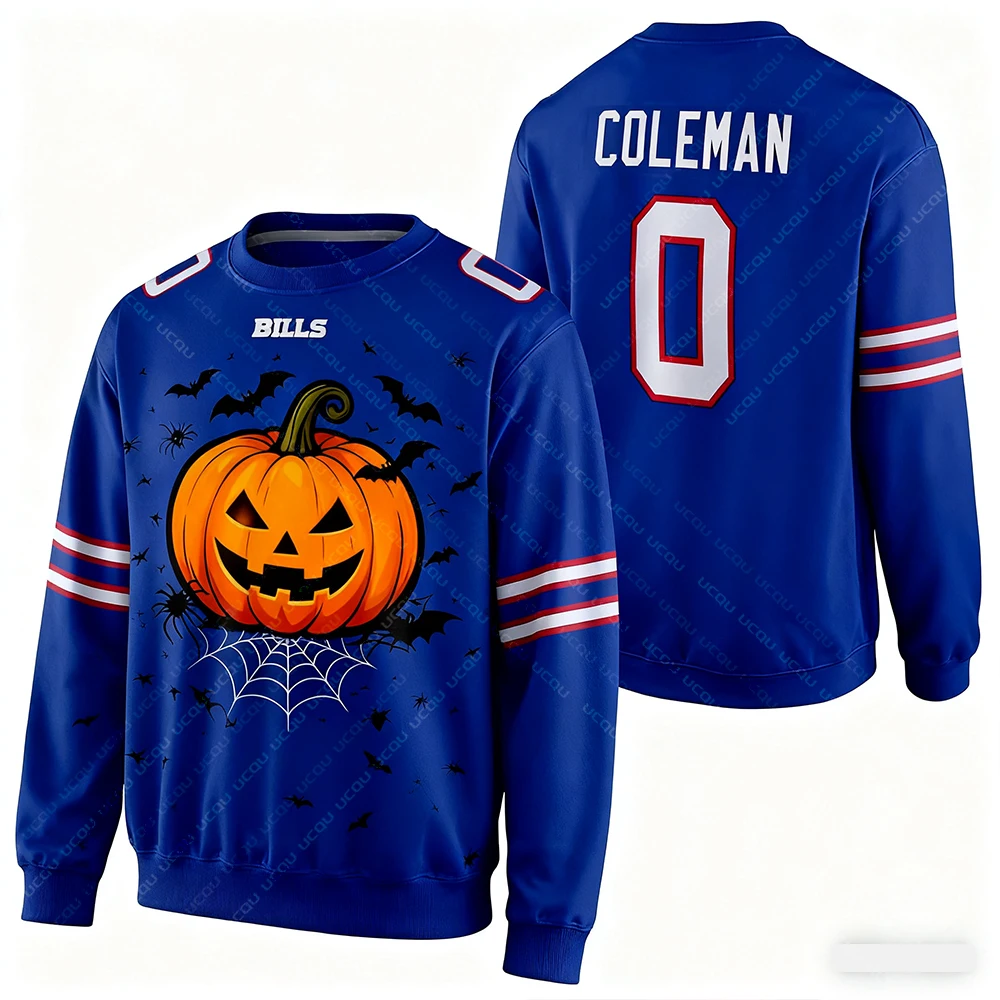 2025 Halloween Adulto Plus Size Moletom Buffalo Camisa de Futebol Americano Camisa de Rugby Sportswear Camisa de Treinamento Contas