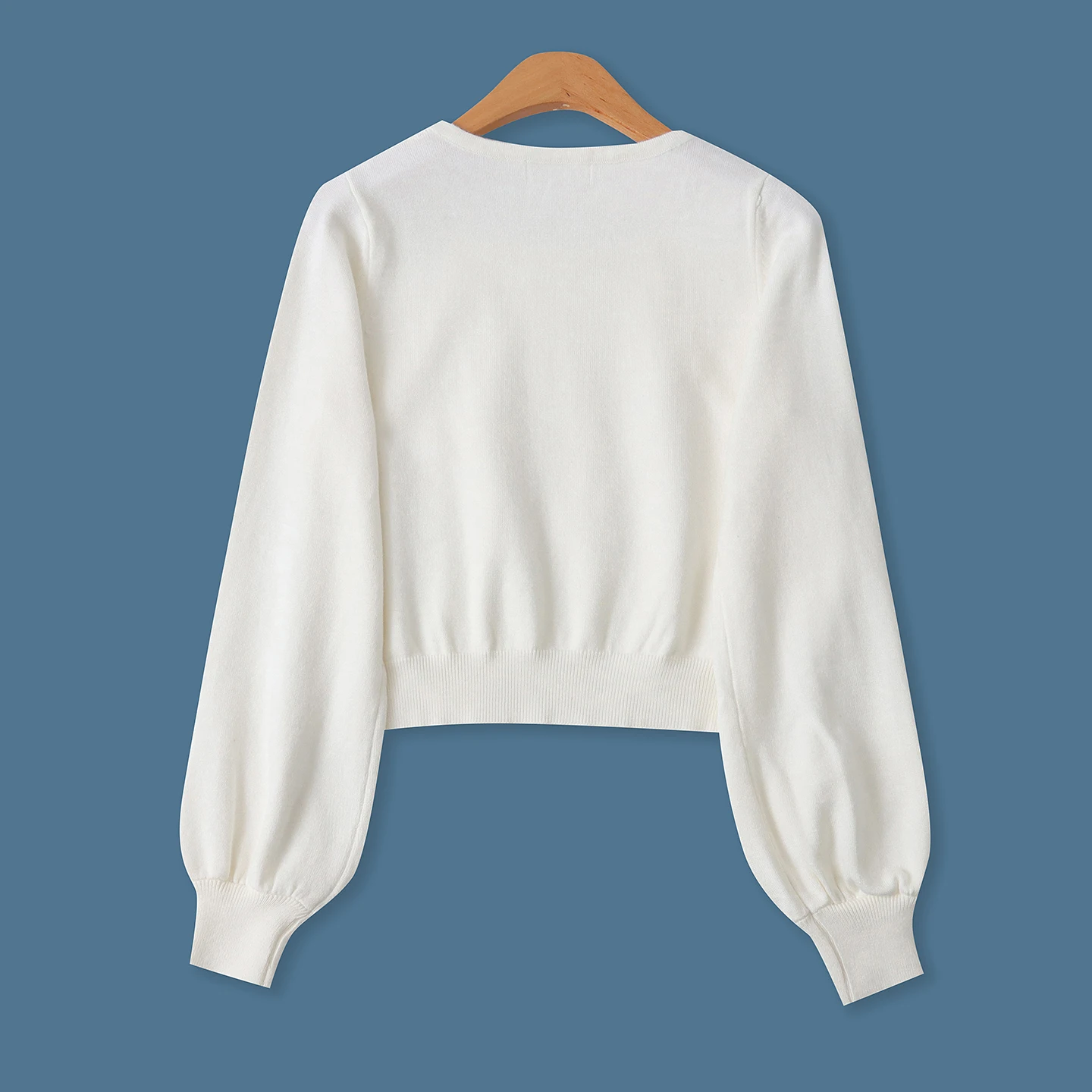 سترة محبوكة بأكمام طويلة ضيقة بلون واحد مع قميص أساسي للنساء بتصميم قصير أنيق جديد لموسم الخريف