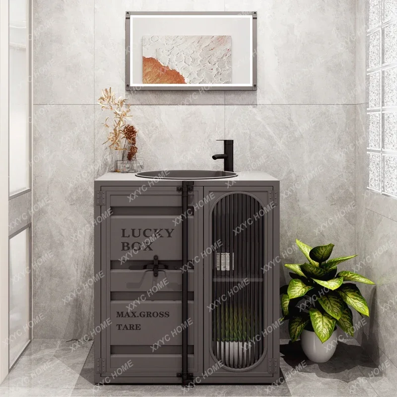 XXIndustrial wind washing table Container retro washing cabinet Commercial integrated stainless steel column basin