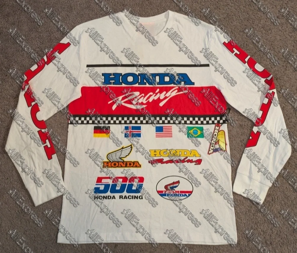 

Forever 21x Honda Racing белая футболка с длинными рукавами для мотокросса для мужчин и женщин униформа любителей гонок на мотоциклах