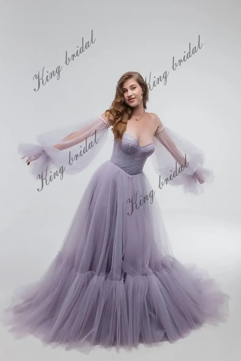

Evening Gowns Party Dresses Custom Made Lavender Tulle Wedding Dress – A Dreamy Boho Bridal Gown in Custom Colors Prom Dress