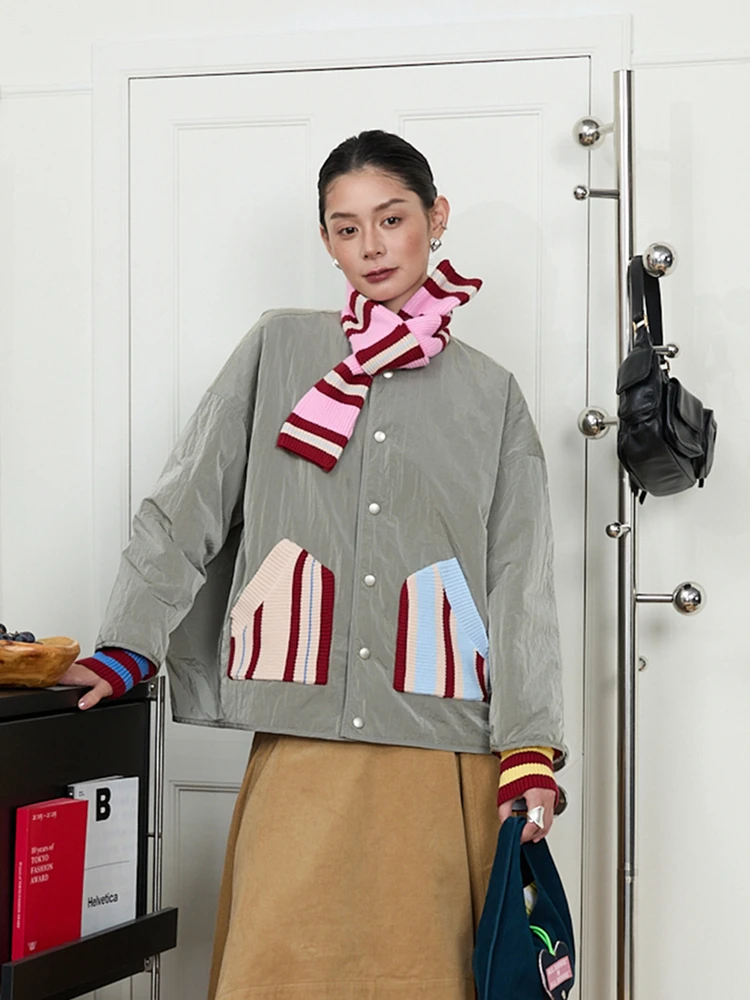 

Полосатый вязаный хлопковый джет женский зимний новый Snowy irley свободный крой в Корейском стиле круглый Ne с застежкой на одной пуговице