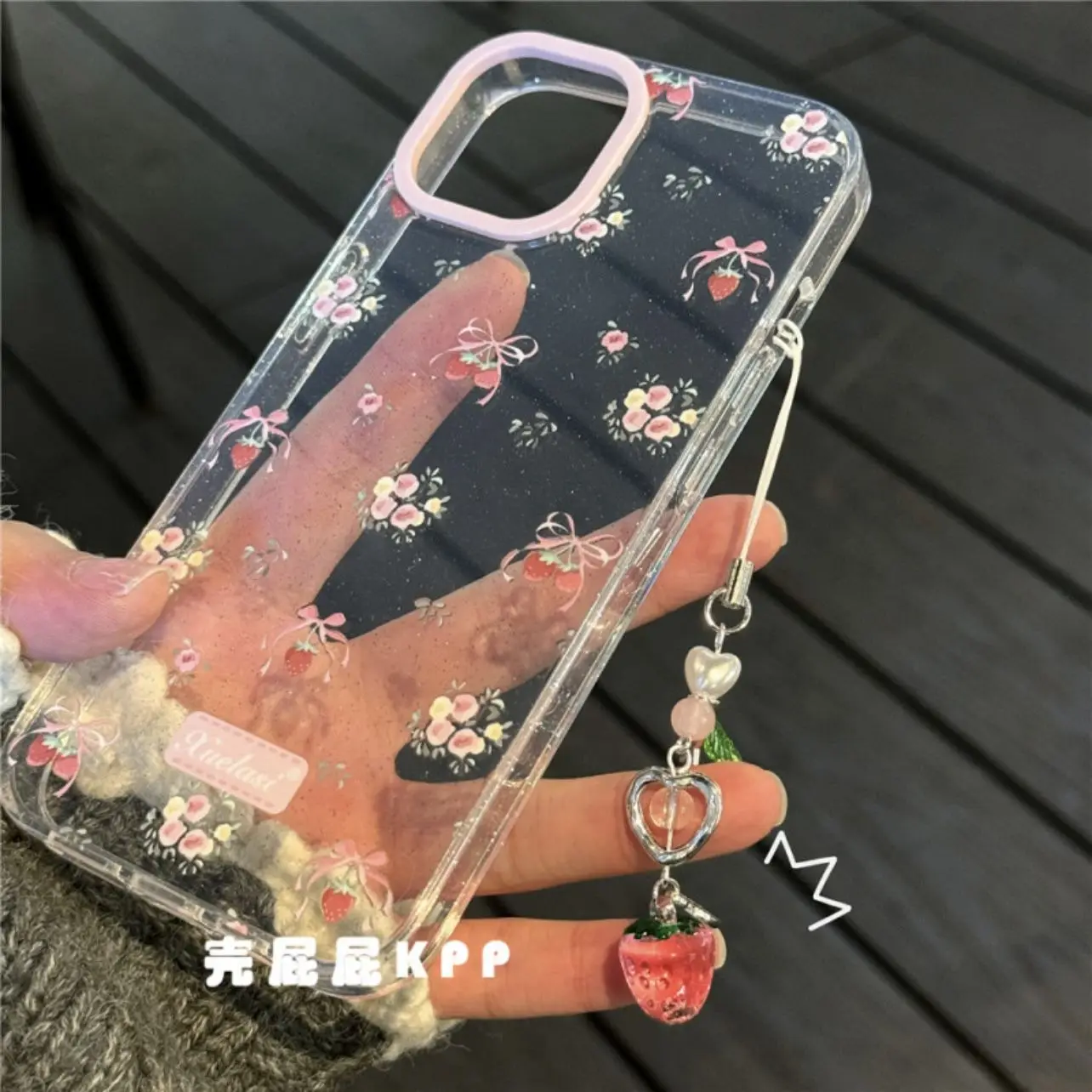 Cute 3D Strawberry Sweet Korean Protective Case for iPhone 15 Pro Max 14 Pro 13 12 Comes with Hanging Protective Back Cover