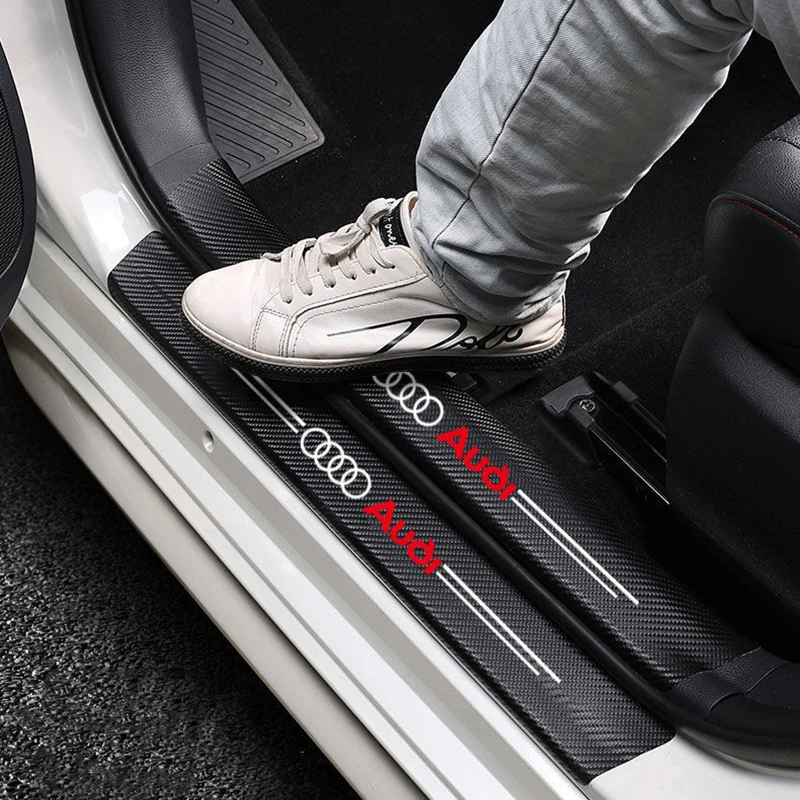 Car Sticker Trunk Door Sill Protector Anti-scratch Threshold Decals For Audi A3 A4 A6 A7 A8 Q3 Q5 Q7 Logo Carbon Fiber Strips