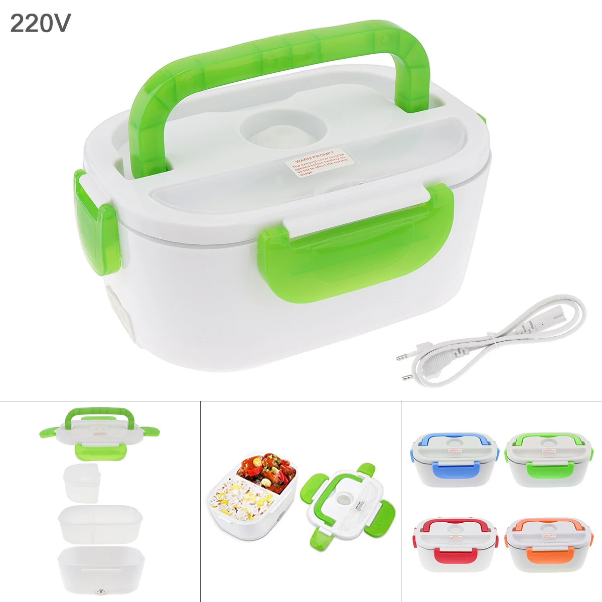 

220V 1.5L Split Type Food Warmer Heating Keeping Electric Lunch Box with Spoon / EU Charging Line