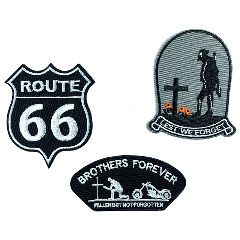 20pcs/Lot Vintage Embroidery Patch Letter Bag Clothing Decoration Accessory Forevever Brother Motorcycle Cross Tombstone Route