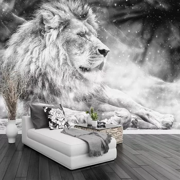 Custom Foto Tapete Wandbild Schwarz und Weiß Tier Lion Papier Peint Wandbild 3D Wohnzimmer Sofa Schlafzimmer Hintergrund Dekor Papier
