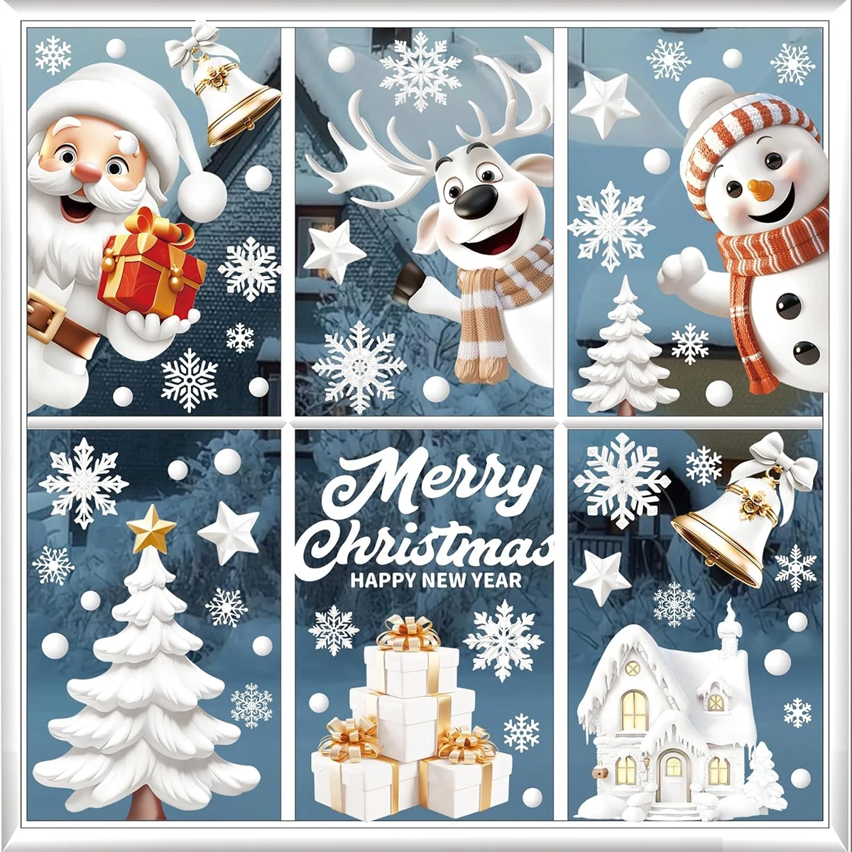 9pcs Christmas Window Stickers Christmas Decoration Kids Favors 2025 Xmas Snowman PVC Stickers Navidad Natal New Year Gift 2026