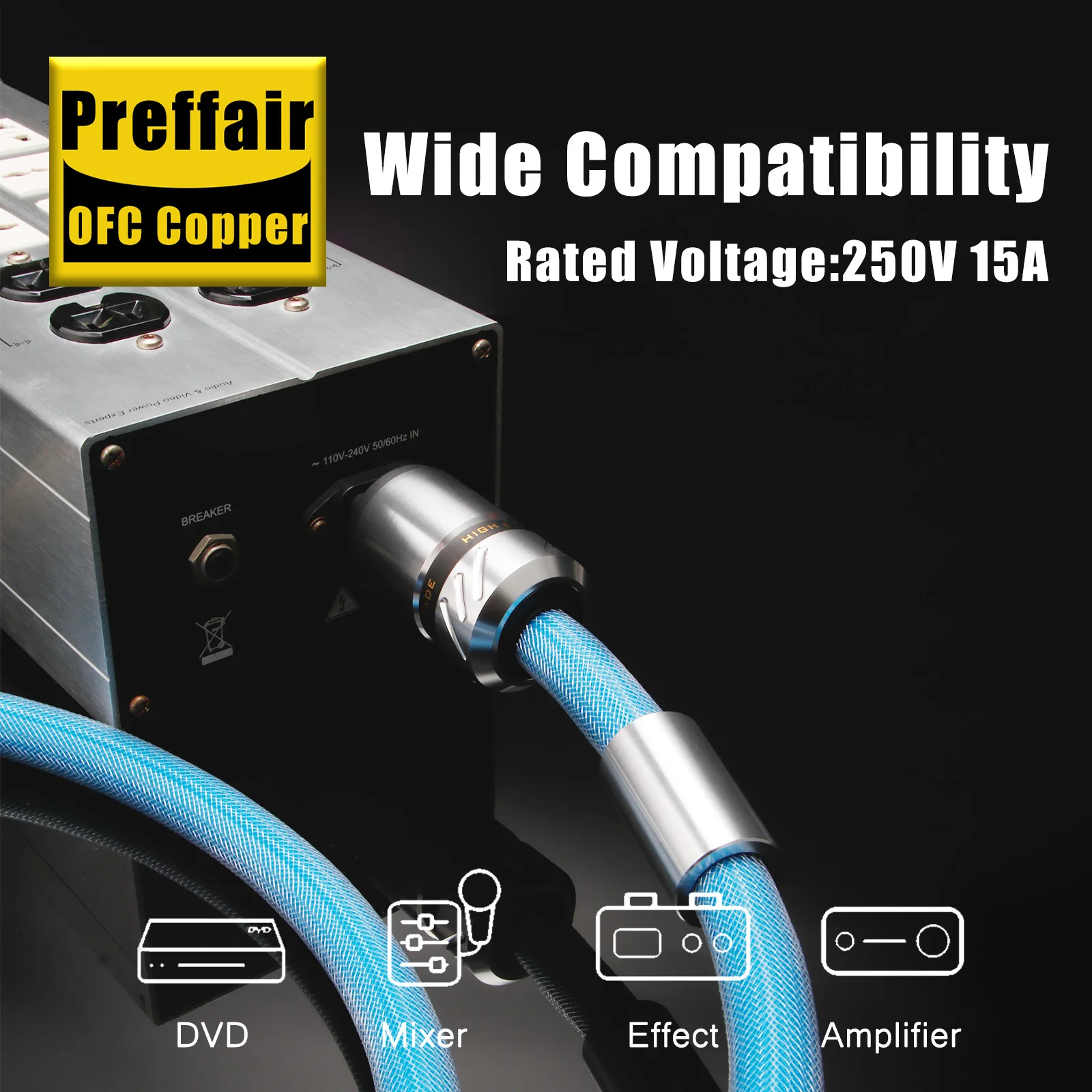 Preffair HIFI Power EMC Shield AC Power Cord Silver Plated Schuko Power Cord Cable EU/US Power Cables EU US Plug Power