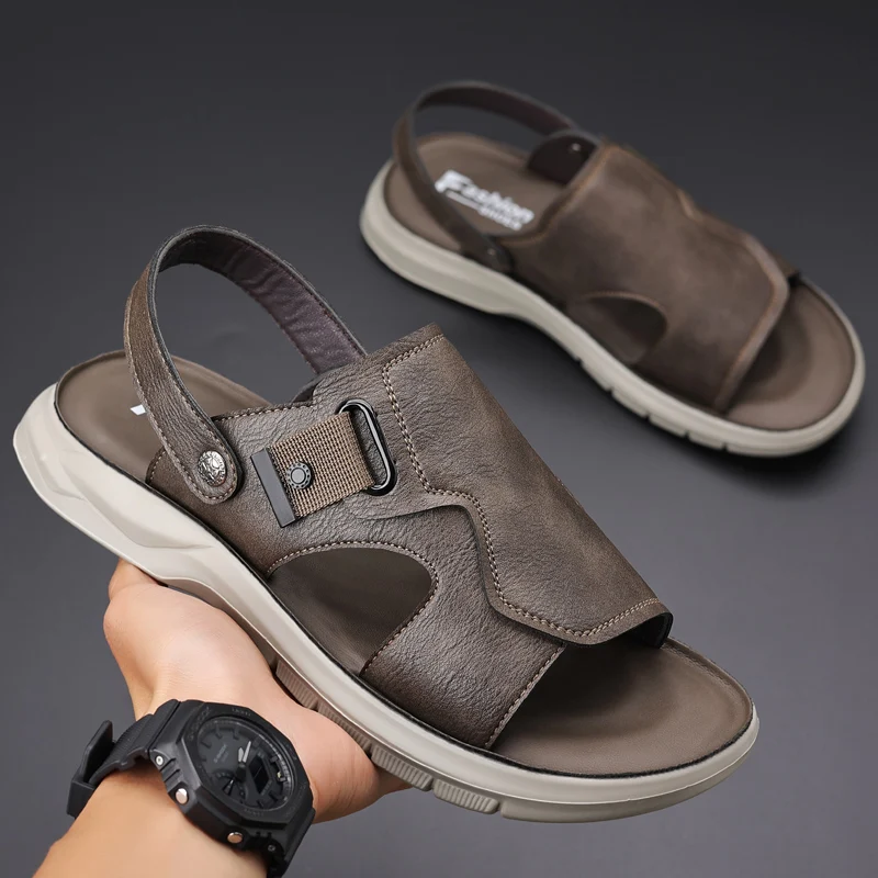 

2025 Sandals Man Summer Breathable Luxury Roman Sandals Outdoor Non Slip Beach Flat Bottom Casual Open Toe Sneaker Sandals