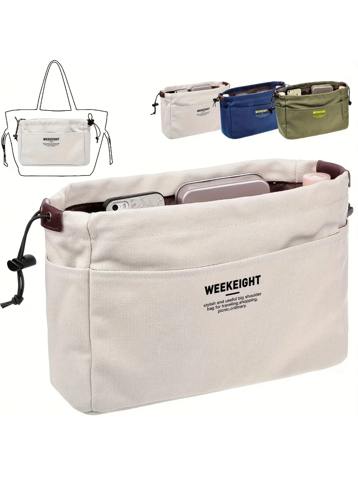 Aufbewahrungsorganisatoren aus Segeltuch mit Kordelzug, mehrere Taschen, leichte, tragbare Reise-Aufbewahrungstasche – Detail 2