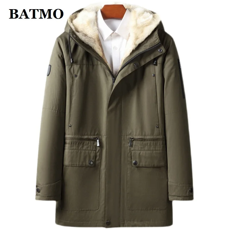 

BATMO 2023 new arrival winter high quality 100% natural real wolf fur liner parkas men,fur jackets men