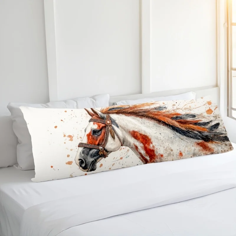1pc Retro Bun Print Short Plush Pillow Cover, 50.8X137.16 cm, 100% Polyester Fiber, Zippered Cushion Case, Double-Sided Decorati