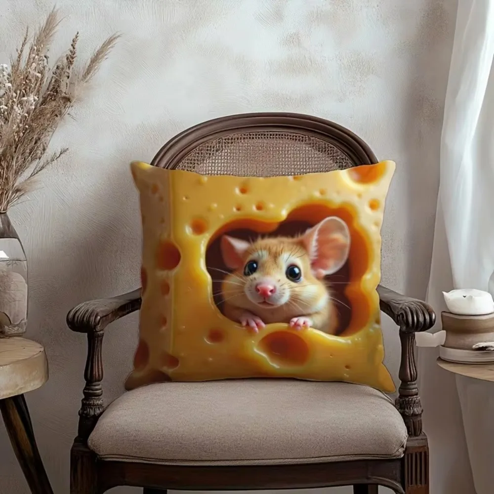 Cheese Mouse Creative Pillow Cover, Soft and Skin-friendly, Suitable for Sofa and Bedroom, Funny Atmosphere Home Decoration.