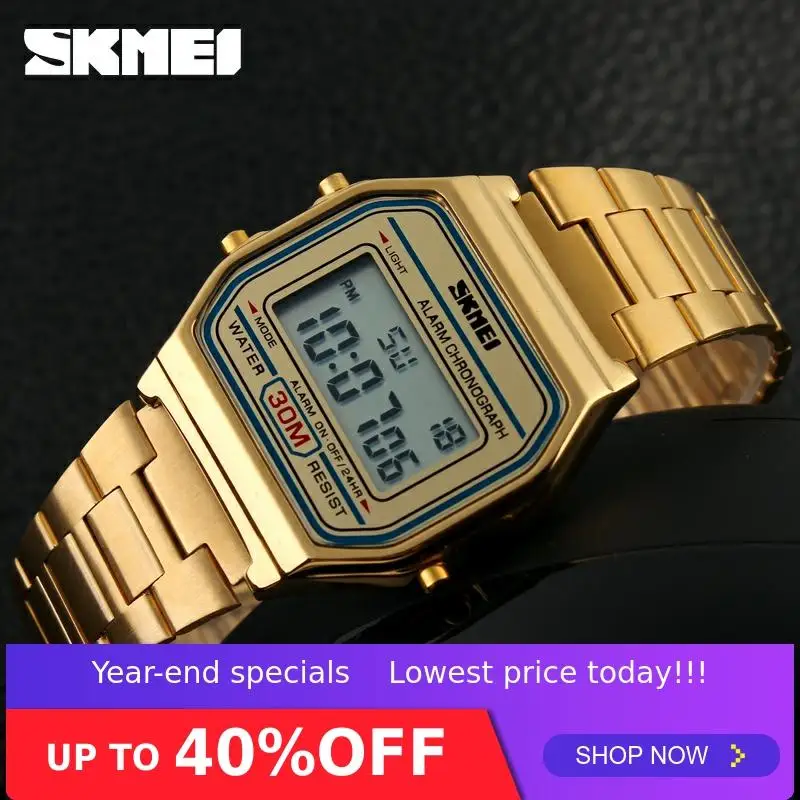 SKMEI relogios masculino Digital Watch Sport Watch Fashion Casual Men Stainless Steel Strap LED Display Waterproof 3Bar Watches