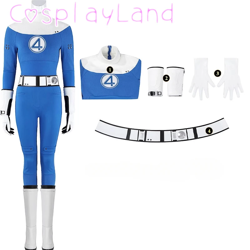 

Movie Fantastic Cos Four Cosplay Costume Blue Suit Fullset Superhero Zentai Halloween Party Invisible Woman Jumpsuit Cosplay