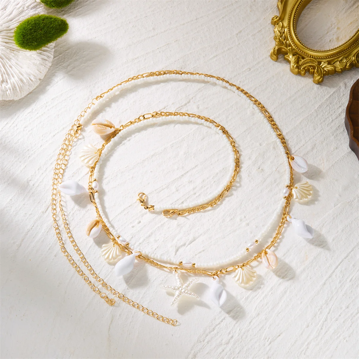 Sommerliche Strand-Taillenkette für Damen, Bohemian-Stil, doppellagig, mit Seestern- und Muschelperlen, Bauchkette, Urlaub, Bikini-Körperschmuck – Detail 3