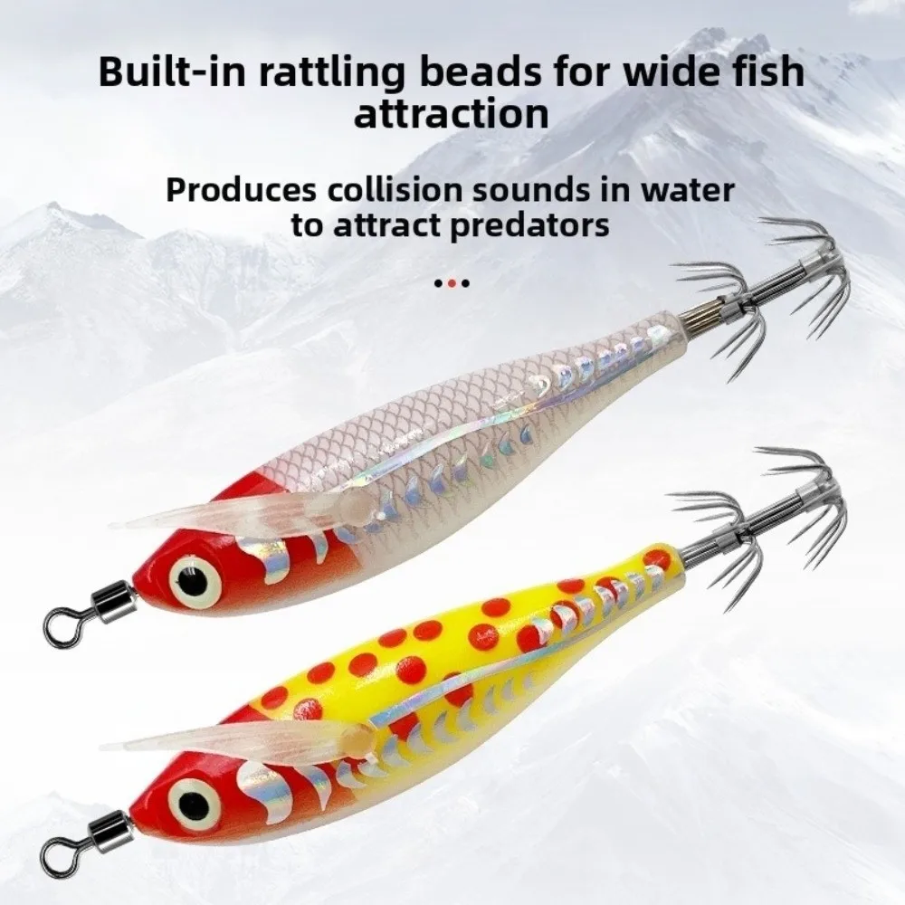 2pcs Luminous 5.5g Weight Squid Jig 80mm Length Built-in Rattles Fishing Lures 2pcs Pack Luminous UV Squid Hooks For Octopus