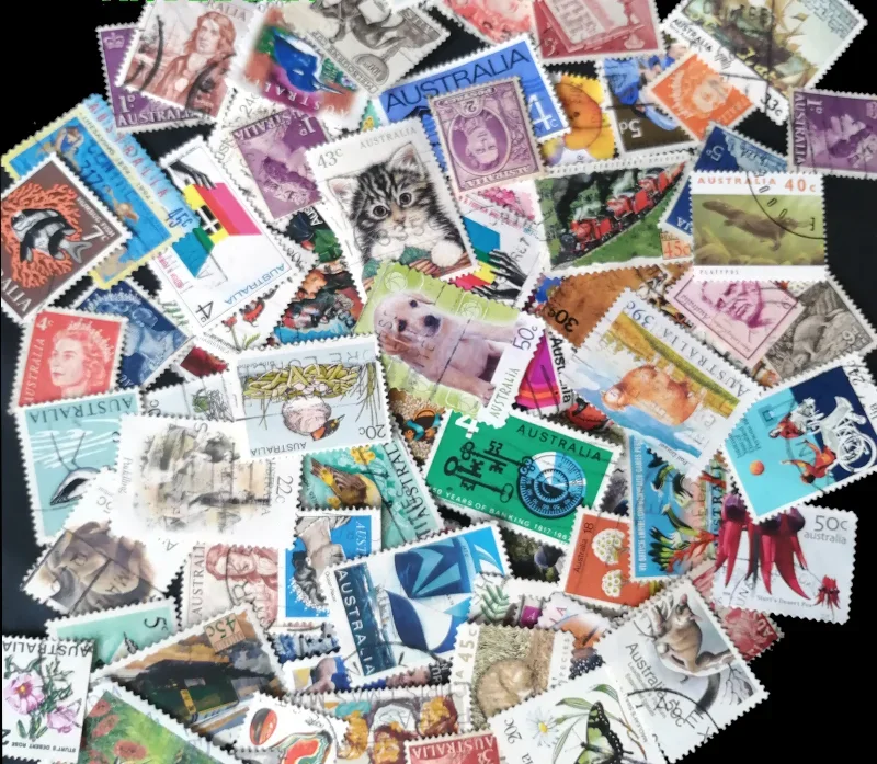 50PCS/Lot,Different Post Stamps From Australia,No Repeat,Used with Post Mark,Real Original