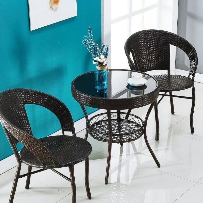 Balcony table and chair combination rattan small round table outdoor open-air courtyard small tea table and chair