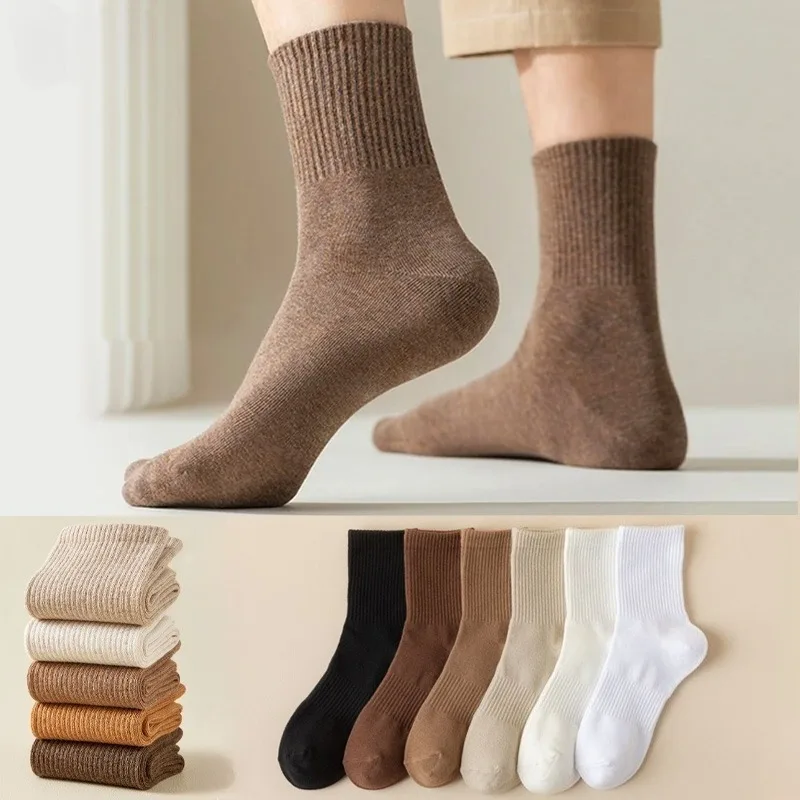 

95% Combed Cotton Socks Men Business Dress Long Socks Casual Solid Color Spring Summer Black White Unisex Socks Comfortable